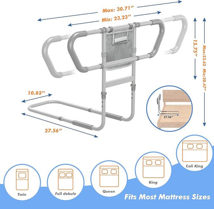 Bed Rail for Elderly Adults Safety – Bed Rails for Seniors Safety, Adjustable Bedside Assist Rail with Storage Pocket, Non-Slip Handle, Motion Sensor Night Light, Heavy-Duty 400LB Support