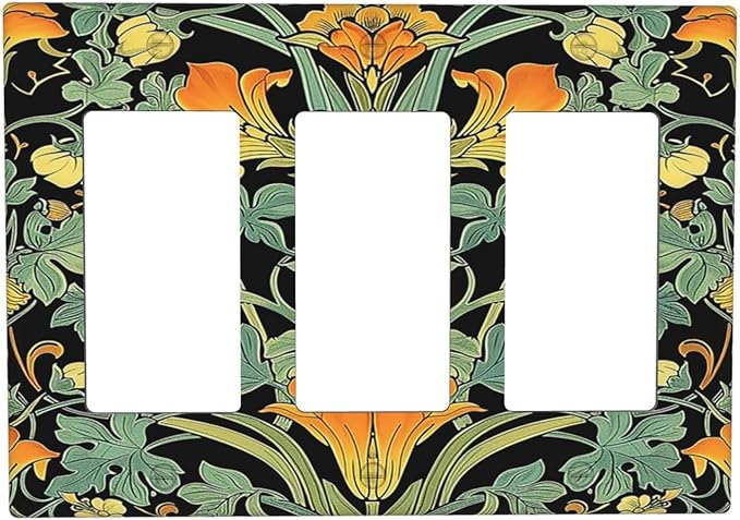 Light Switch Covers William Morris Vintage Floral Green Yellow 3 Gang Rocker Electrical GFCI Decorative Triple Outlet Wall Plate Cover Switchplate for Bedroom Home Decor