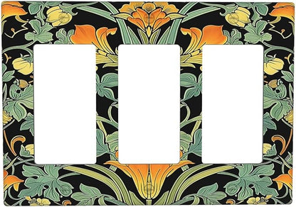Light Switch Covers William Morris Vintage Floral Green Yellow 3 Gang Rocker Electrical GFCI Decorative Triple Outlet Wall Plate Cover Switchplate for Bedroom Home Decor