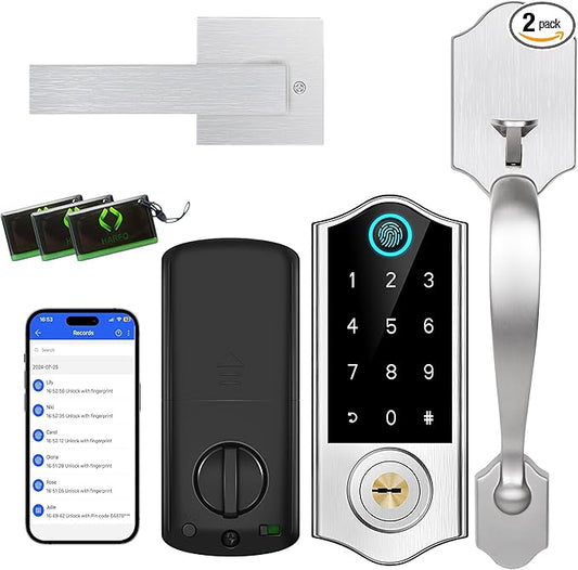 Harfo Fingerprint Smart Door Lock for Front Door with Handle Set, App Control, Keyless Entry Keyless Deadbolt, Digital Electronic Touchscreen Keypad, Auto Lock, Easy to Install, Satin Nickel