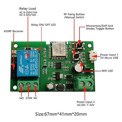 Jane Eyre WiFi Instant Relay Self Lock Switch Module with 433MHz RF Remote Control DIY Garage Door Switch Module Ewelink App Control Compatible with Alexa Goolution Assistant(1 Channel)