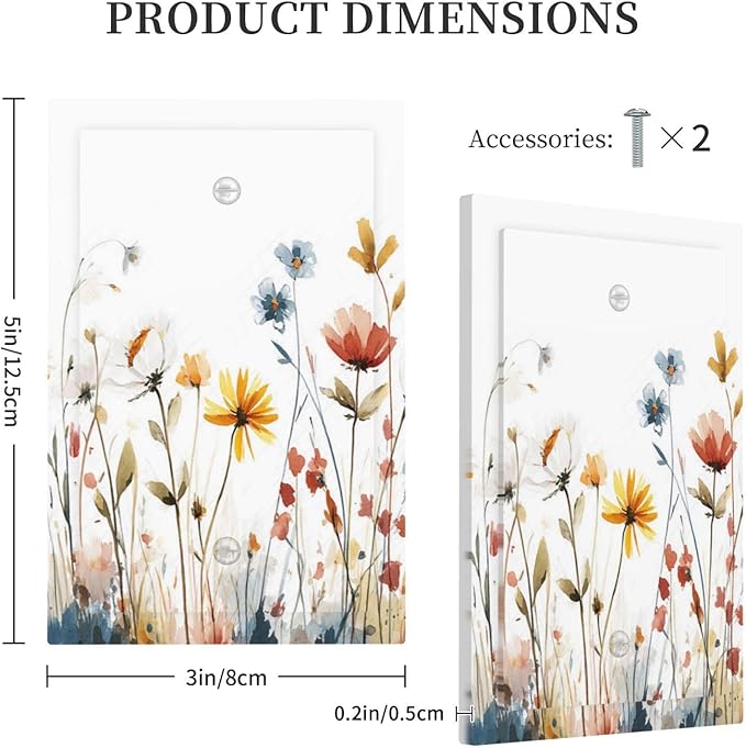 Watercolor Wildflower Colorful Floral Plant Light Switch Cover Plate 1 Gang No Device Blank Electrical Wall Plates Faceplate Decorative Switch Plate for Bed Room Living Room Decor