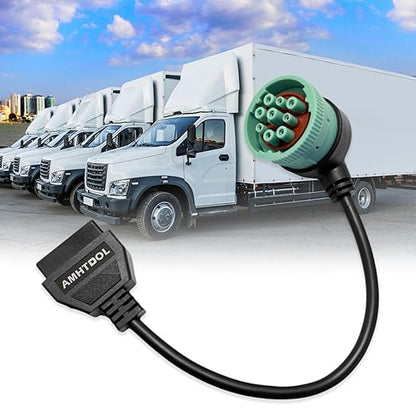 J1939 OBD2 Adapter Cable Fits Truck Diagnostic Scanner/Code Reader, 9 Pin to OBD2 16 Pin Connector, J1962-J1939 for Cummins Diesel Engine, Fit for Truck ELD and GPS Tracker