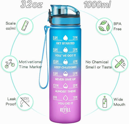 Enerbone Water Bottle, Leakproof BPA & Toxic Free, Motivational Water Bottle with Times to Drink and Straw, Fitness Sports Water Bottle with Strap for Office, Gym, Outdoor Sports