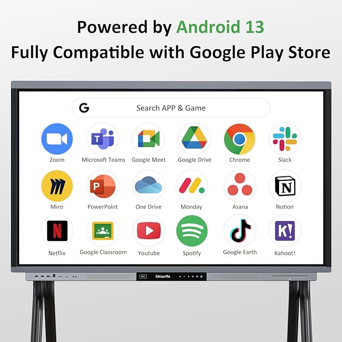Shiarffe R9 Smart Board 4K Interactive Whiteboard EDLA-Certified All-in-One Touchscreen Digital Display Built-in 60W Speaker for Classrom Hybrid Work
