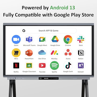 Shiarffe R9 Smart Board 4K Interactive Whiteboard EDLA-Certified All-in-One Touchscreen Digital Display Built-in 60W Speaker for Classrom Hybrid Work
