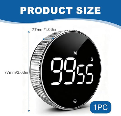 Digital Kitchen Timer, Magnetic Countdown Countup Visual Pomodoro Timer with Large LED Display, Cube Clock for Classroom Cooking Fitness Baking Studying Teaching, Easy for Kids and Seniors (Silver)