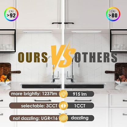 Ansen Hardwired Under Cabinet Lighting, 24in 18W LED Light for Kitchen/Closet, 1237lm, CRI>92, R9>90, 3 Color Temperature, Dimmable, 3000K/4000K/5000K(Warm White, Cool White, Daylight)