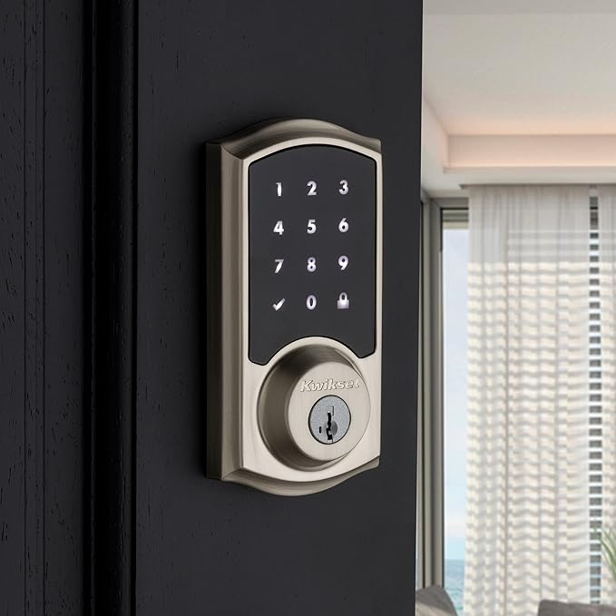 Kwikset SmartCode 916 Z-Wave Smart Lock, Keyless Entry Ring Compatible Door Lock, Touchscreen Electronic Deadbolt, SmartKey Re-Key Security, Smart Hub Required, Traditional Satin Nickle