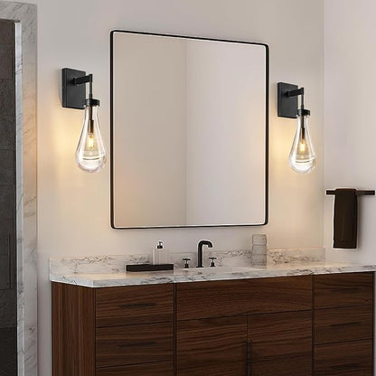 Raindrop Wall Sconces Set of Two Black Sconces Wall Decor Modern Wall Lighting Glass Bathroom Sconces Indoor Vanity Light Wall Lamp for Bedroom Living Room Stair