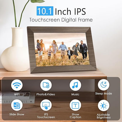 Canupdog 10.1 WiFi Digital Picture Frame, IPS Touch Screen Smart Cloud Digital Photo Frame with 16GB Storage, Wall Mountable, Auto-Rotate, Share Photos From Anywhere Via App, Email