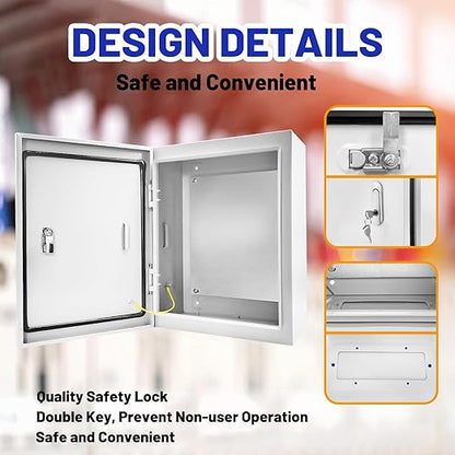 Outdoor Electrical Box 20 x 16 x 6''D NEMA 4X Enclosure Steel Box, Waterproof & Dustproof Outdoor/Indoor Lockable Electrical Junction Box, with Mounting Plate