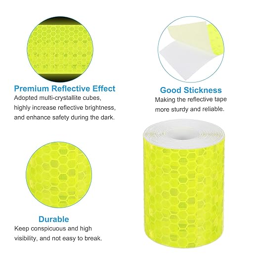 PATIKIL 2 Inch x 10 ft Reflective Tape, 1 Roll Waterproof Self Adhesive High Visibility Caution Warning Safety Tape Reflector with Scraper for Trucks Trailers Cars, Bright Yellow