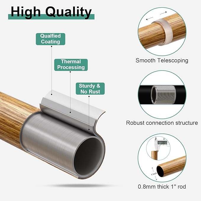 Boho Wood Curtain Rods for Windows 48 to 84 inch,1" Adjustable Heavy Duty Window Curtain Rod with Imitation Wood Grain Finials,Rustic Decorative Drapery Rods Set,Size:36-88'',Maple Wood