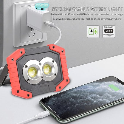 OTYTY LED Work Light 2-Pack, 30W 1500LM Portable Rechargeable Flood Lights with Magnetic Base, 4200mAh Battery for Outdoor, Camping, Hiking, Emergency, Car Repairing, Job Site Lighting (W839 Red)