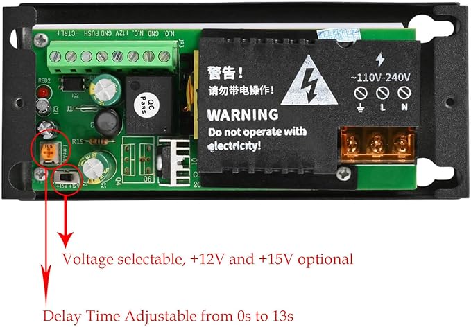 Power Supply Control for Door Access Control System DC 12V/15V 4A, Adjustable Delay Timer Metal Housing, Overload Protection, for Electric Locks, Intercoms, Doorbells, Remote Controllers