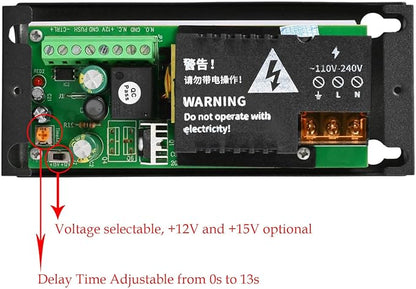 Power Supply Control for Door Access Control System DC 12V/15V 4A, Adjustable Delay Timer Metal Housing, Overload Protection, for Electric Locks, Intercoms, Doorbells, Remote Controllers