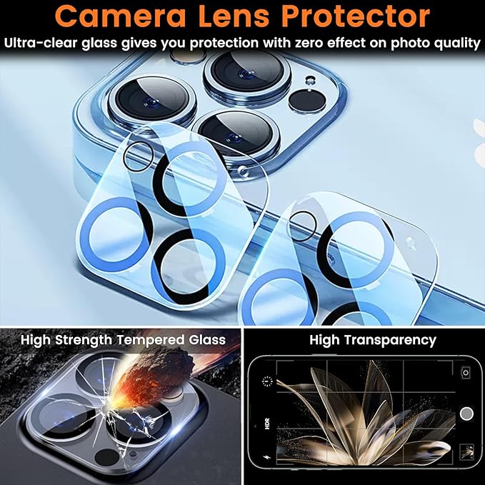 3+3 Pack Privacy Screen Protector for iPhone 13 Pro Max 6.7-Inch with 3 Pack Camera Lens Protector, Anti Spy Tempered Glass Film 9H Hardness Bubble Free Case Friendly