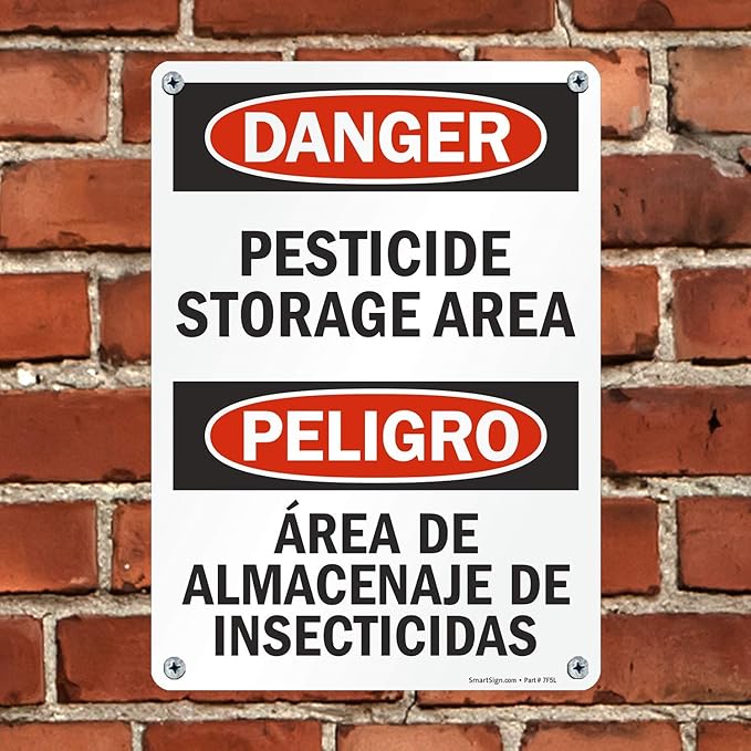 SmartSign "Danger - Pesticide Storage Area" Bilingual Sign | 10" x 14" Plastic