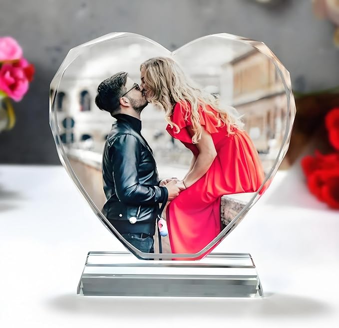FANF&YKPY Personalized Crystal Custom Color Pictures - Heart-shaped Crystal Photo Frame, Birthdays, gift for her, Wedding Gifts, for Girlfriends, Husbands,Wife,Friends,Parents