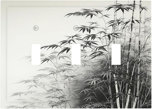 Light Switch Covers Watercolor Vintage Ink Bamboo Forest 3 Gang Wall Plates Triple Toggle Outlet Cover Decorative Switchplates Electrical Panel Cover for Kitchen Living Room 4.8 X 6.7 IN