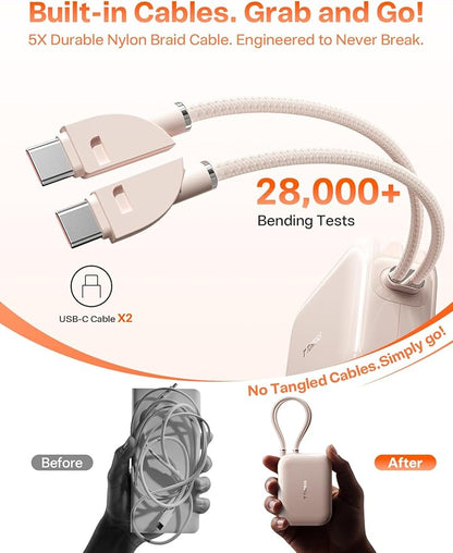 TORRAS EasyGo Portable Charger, 45W Fast Charging 10000mAh Power Bank [Travel & Daily Essentials] Built in Cable USB C, Phone Battery Pack Powerbank for iPhone Air/17/16/15 Series, Samsung, iPad etc