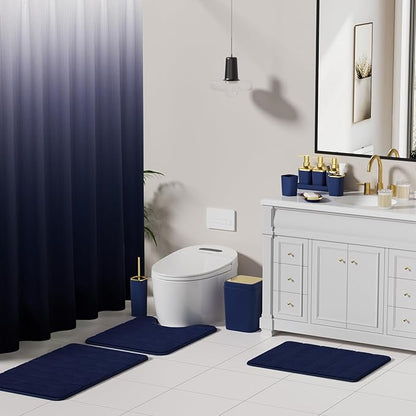 Bathroom Sets with Shower Curtain and Rugs, 27PC Bathroom Accessory Set, Blue Bathroom Set, Navy Blue Bathroom Accessories Set with Trash Can, Toilet Brush and Soap Dispensers