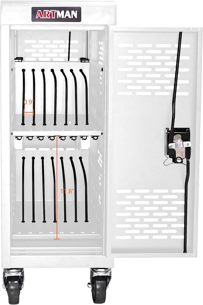 Laptop Charging Cart, Laptop Storage Cart with 16-Bay, Mobile Charging Cabinet for iPads up to 14", Chromebook Devices, Cord Management, Access Lock.School,Business.White