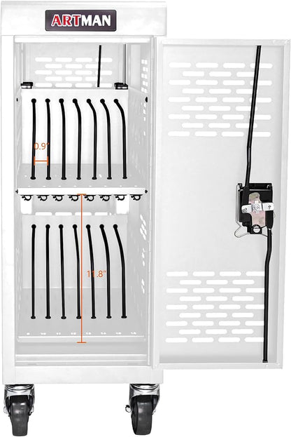 Laptop Charging Cart, Laptop Storage Cart with 16-Bay, Mobile Charging Cabinet for iPads up to 14", Chromebook Devices, Cord Management, Access Lock.School,Business.White
