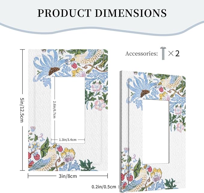 Decorative Outlet Covers Retro Morris Strawberry Rustic Plant Bird 1 Gang Single Decora GFCI Device Light Switch Covers Plate 1 Rocker Wall Plate Jumbo Faceplate