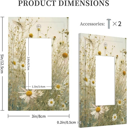 White Wildflowers Daisy Vintage Floral Decorative Outlet Covers 1 Gang Single Rocker Light Switch Cover Plate Wall Plates GFCI Faceplate for Bed Room Living Room Decor