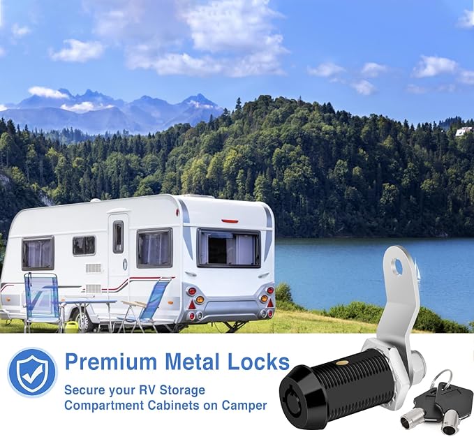 RV Storage Locks, Keyed Alike, 1-1/8' Fits 7/8' Max Door Thickness, Camper Trailer Cabinet Locks (Black 1-1/8 Inch 2Pack)