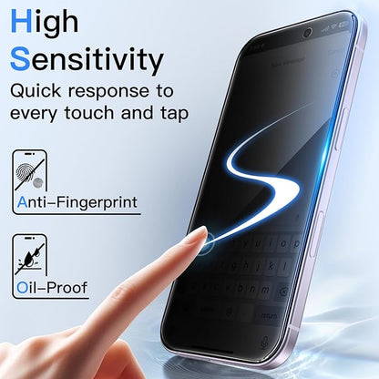 JETech Privacy Screen Protector for iPhone 17 6.3-Inch with Camera Lens Protector, Anti-Spy Tempered Glass Film, Easy Installation Tool, 2-Pack Each