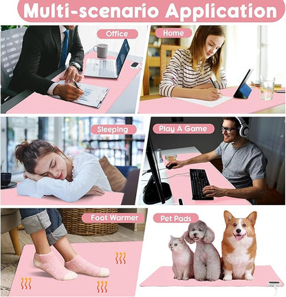 Konohan Heated Large Desk Mat PU Leather Warm Mouse Pad with 5 Heating Level & 4 Hour Auto Shut-Off Heating Keyboard Pad Warmer Gaming Mice Mat Only Supports 110v(Pink Color,35.4"x 14.2")