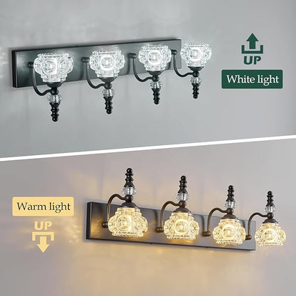 Modern Crystal Bathroom Vanity Light Black Vintage Bathroom Light Fixtures 4-Lights Glass Crystal Vanity Lights
