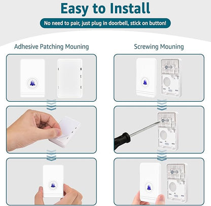 Greencycle Wireless Doorbells for Home, Wireless Doorbell, Plug and Play, 48 Ringtones, 5 Levels Volume, 7 Levels Night Light, 100FT-1300 FT, IP66 Waterproof, for Home, Office(1 Button +1 Receiver)