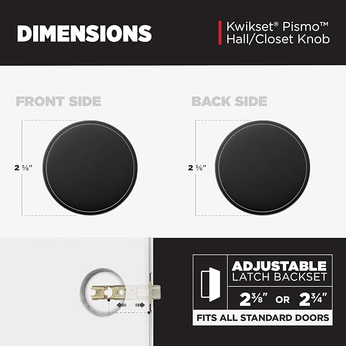 Kwikset Pismo Interior Passage Door Knob, Handle For Closet and Hallway Doors, Non-Locking Doorknob in Matte Black, with Microban Protection