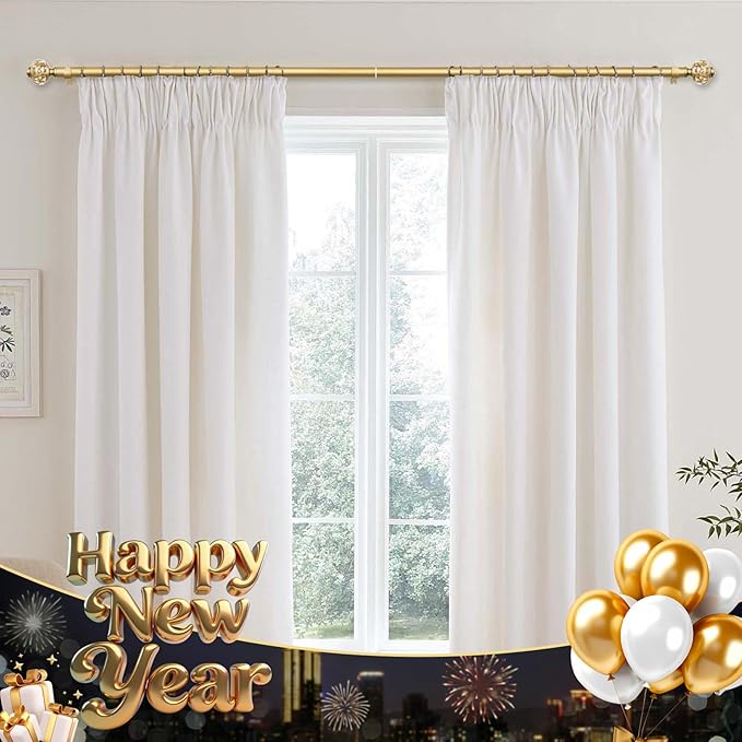 1 Inch Gold Curtain Rods for Windows 140 to 195 Inches (6 to 12 ft), USFOOK Telescoping Single Drapery Rod, Decorative Curtain Rod with Luxury Translucent Finials