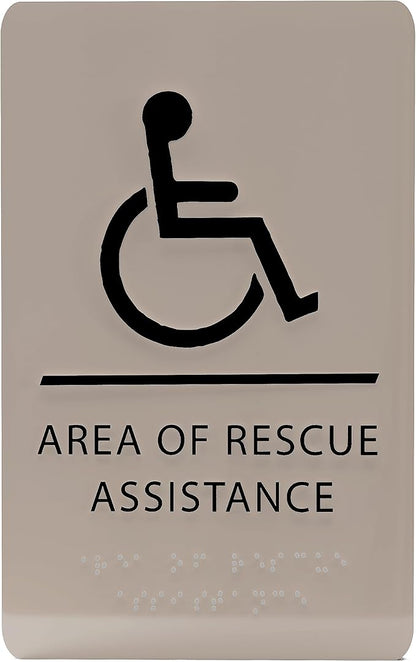 6" X9" Area of Rescue Assistance Sign - ADA Compliant Tactile Graphics Grade 2 Braille Text Signs| Sign for Shopping Malls, Offices, Hotels, Schools, Apartments, and Restaurants