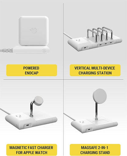 Scosche BL2PEACWT-AP BaseLynx™ 2.0 End Cap Modular System, 67W USB-C Charger Port & AC Outlet Extension Compatible with Apple iPhone, iPad, MacBook & More, Charging Station for Multiple Devices, White