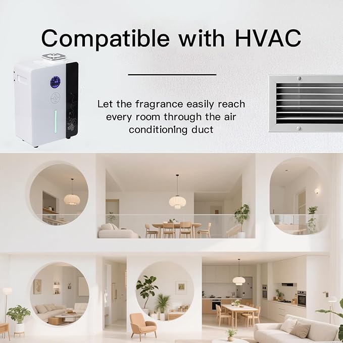 Essential Oil Diffuser HVAC Scent Machine, Waterless Diffusers Long Lasting Aroma 800ML Smart WIFI & APP & Touch Screen Control Oil Level Monitoring 4000 Sq.Ft for Whole House,Hotel,Mall,Office
