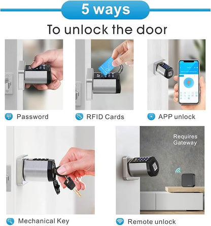 WELOCK WiFi Smart Door Lock, 5-in-1 Keyless Entry Doorknob with Auto-Lock Security, Bluetooth App Control,Passcode,Key Unlock, Easy Installation for Bedroom,Home, Office