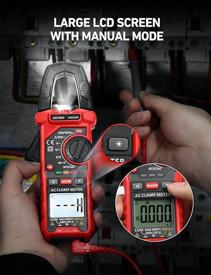 AstroAI Digital Clamp Meter Multimeter 2000 Counts Amp Voltage Tester Auto-ranging with AC/DC Voltage, AC Current, Resistance, Capacitance, Continuity, Live Wire Test, NCV, Black
