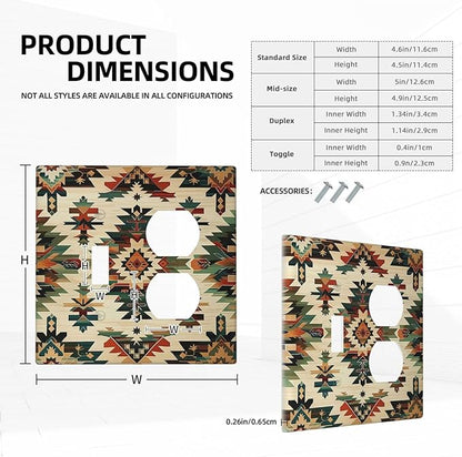 Wallplates Southwest Rustic American Indian Aztec Boho 1 Toggle 1 Duplex Switch Plate Electrical GFCI Faceplate Decorative Light Switch Covers for Bed Room living Room Decor
