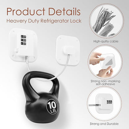 Refrigerator Lock, Combination Lock for Refrigerator Cabinets, Drawers, Heavy Duty Fridge Lock, Easy Install No Keys Needed (White-4Pack)