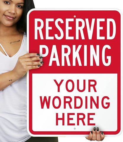 SmartSign 24 x 18 inch Custom “Reserved Parking” Metal Sign - Add Text, 80 mil Laminated Rustproof Aluminum, Red and White, Made in USA