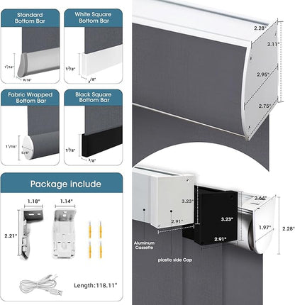 SmartWings Motorized Light Filtering Roller Shades 60% Blackout Custom Size, Rechargeable Battery, Works with Matter/Apple HomeKit, Alexa, Thread/Zigbee, Remote Optional, 60% Twilight Heather Grey