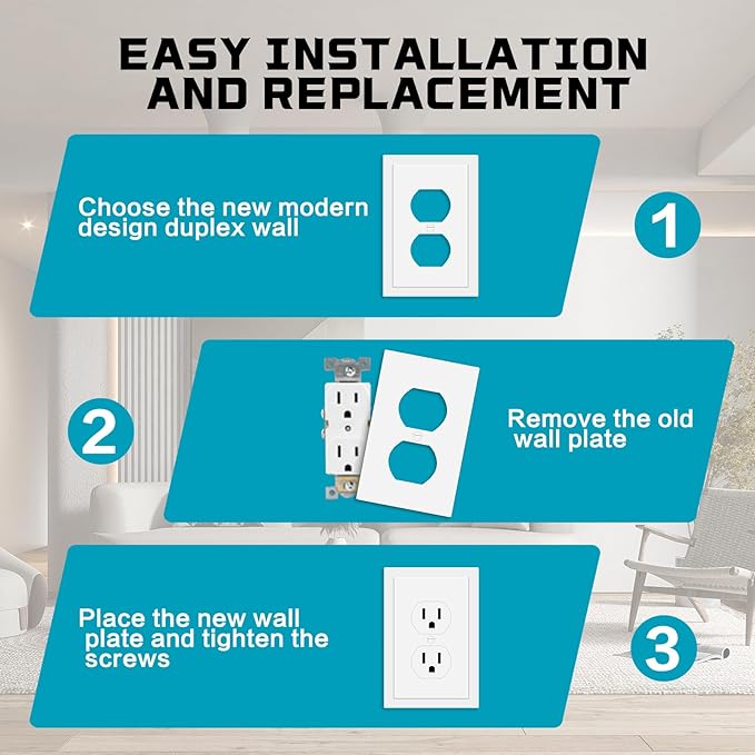 Outlet Covers Wall Plate Electrical Outlet Cover Plates Dual Receptacle Outlet Faceplate for Light Switches, Smart Switch, GFCI, Dimmers, Receptacle, USB Outlet (4 Pack, 1-Gang 4.88X3.18 Inch)