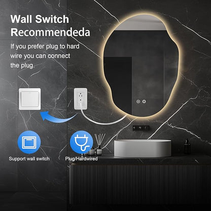 Irregular LED Bathroom Mirror with Lights,Asymmetrical Led Bathroom Vanity Mirror for Wall with Backlit, Anti Fog, 3 Colors and Dimmable Light,[Horizontal/Vertical] 30" H x 22" W
