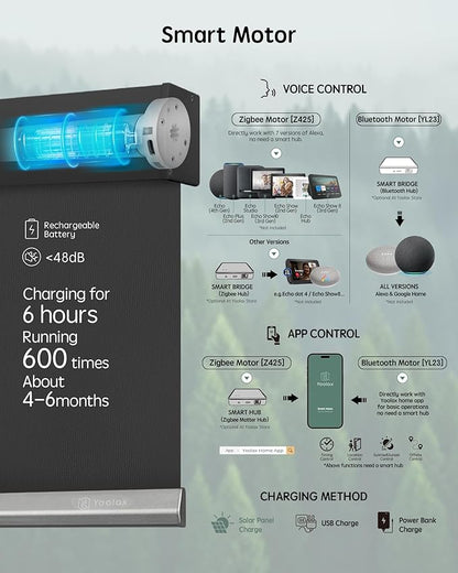 Yoolax Motorized Blinds with Remote, Waterproof Smart Blinds for Windows Blackout Automatic Shades Work with Alexa Remote Control Roller Window Shades with Valance, Custom Size (Vinyl-Dark Grey)